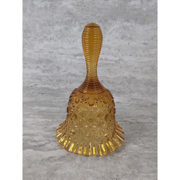 Fenton Amber Glass Daisy and Button Bell Ribbed Handle, Missing Chain - Picture 1 of 6